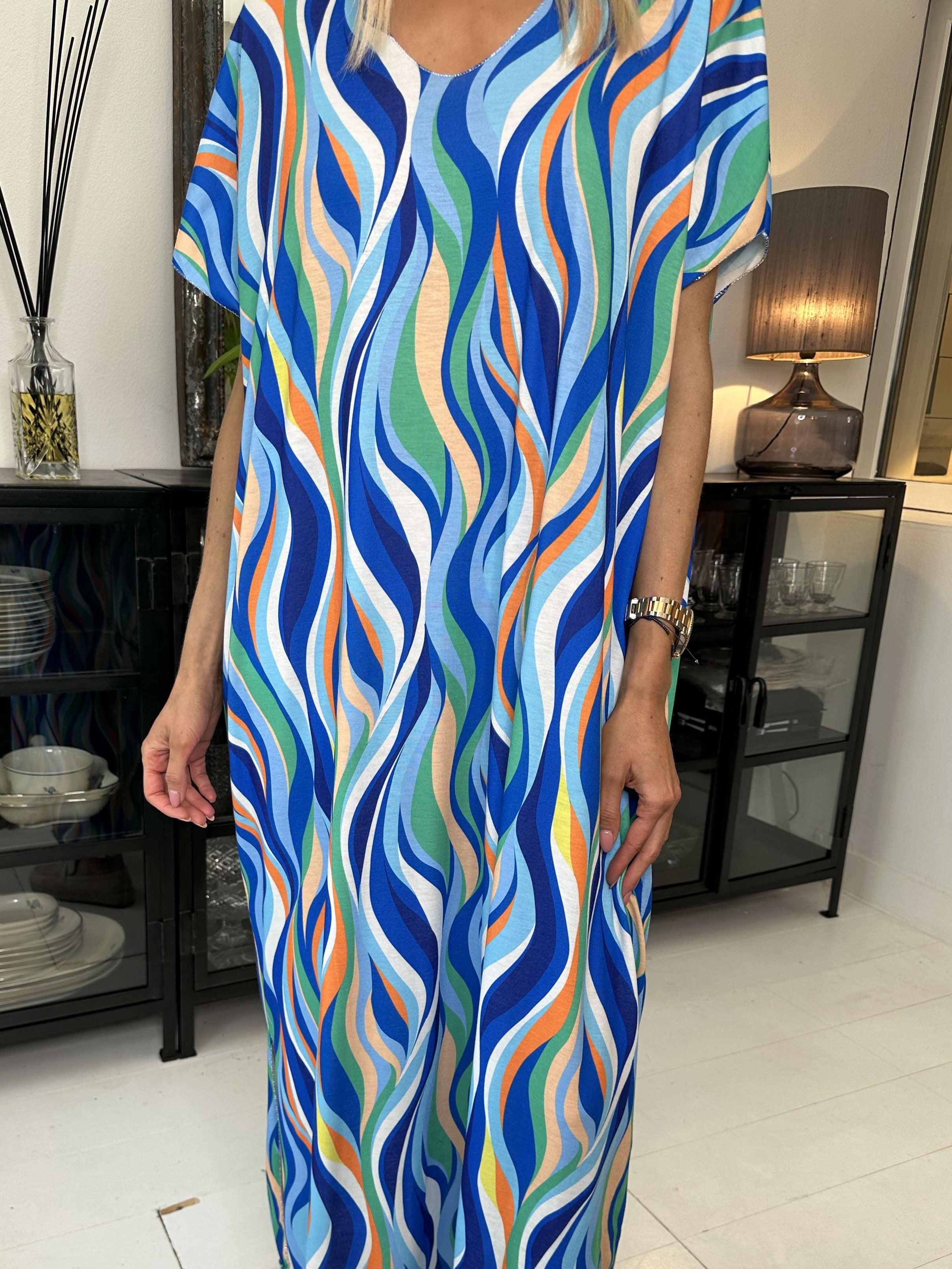 Kirsa long - Mångfärgad lång klänning i mjukt tyg - Purple